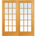 Unfinished Pine Wood 15 Lite True Divided Clear Glass Left Hand Prehung Interior Double Door 60 J5459