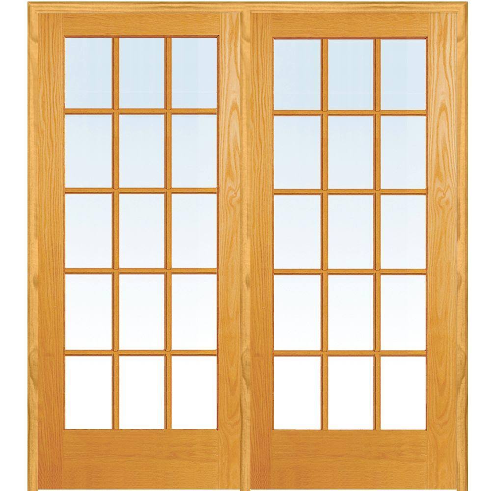 Unfinished Pine Wood 15 Lite True Divided Clear Glass Left Hand Prehung Interior Double Door 60 J5459