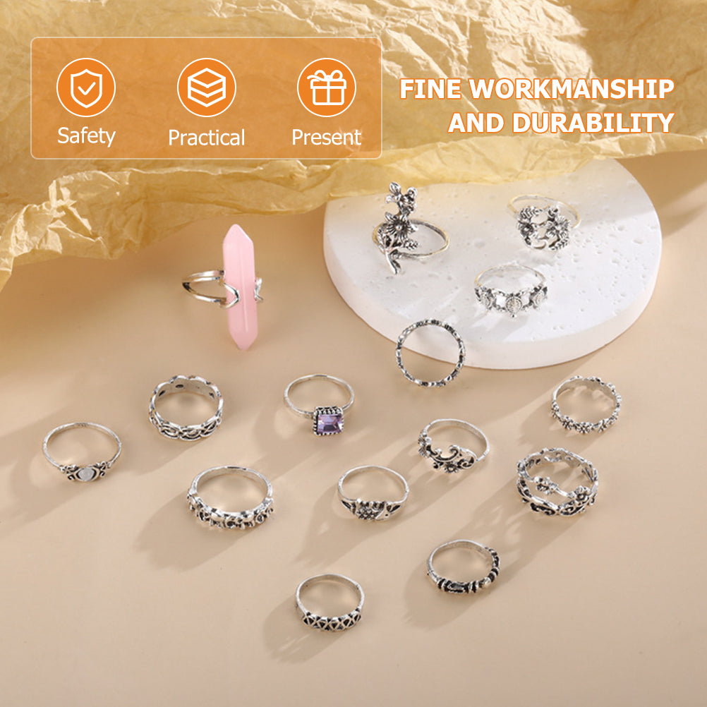 15 Pcs Beaded Alloy Knuckle Rings V34463
