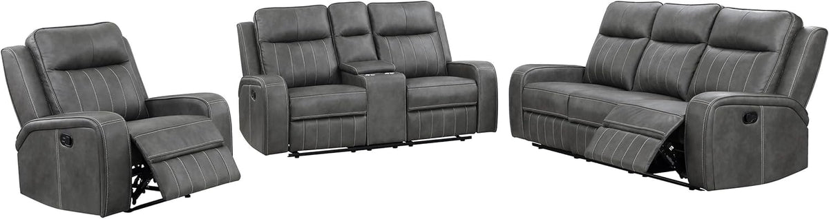 3-Piece Upholstered Motion Reclining Sofa Set Grey S840