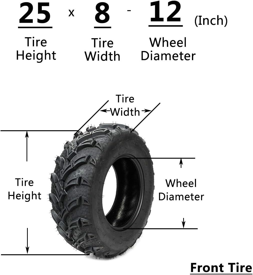 Set of 4 All Terrain ATV UTV Tires 25x8-12 Front 25x10-12 Rear 6PR U7692