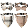 4 Pieces Breakaway Cat Collar Bandana with Plaid Scarf and Bowtie Bell E23731