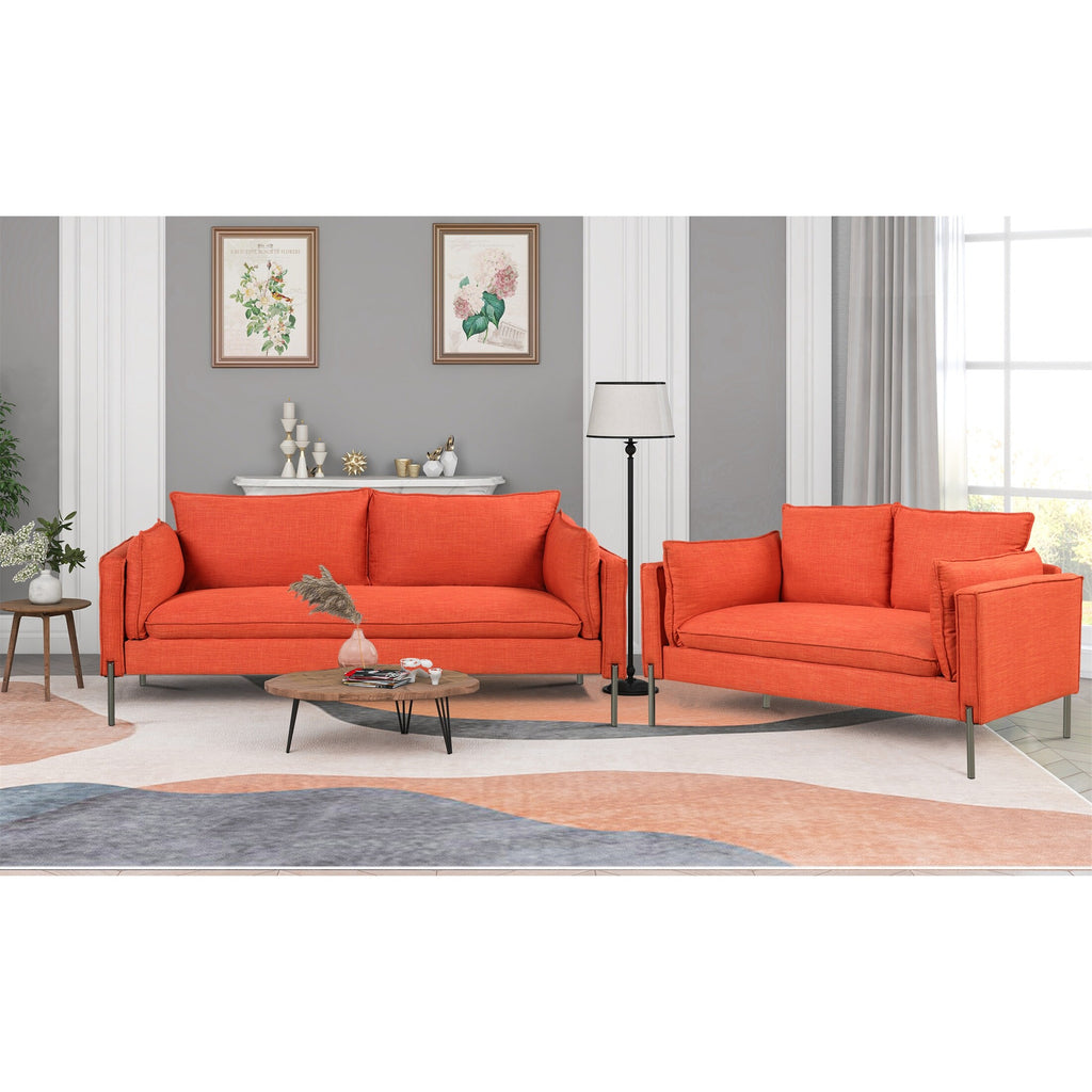 Orange Linen Loveseat and 3 Seat Couch Set G420