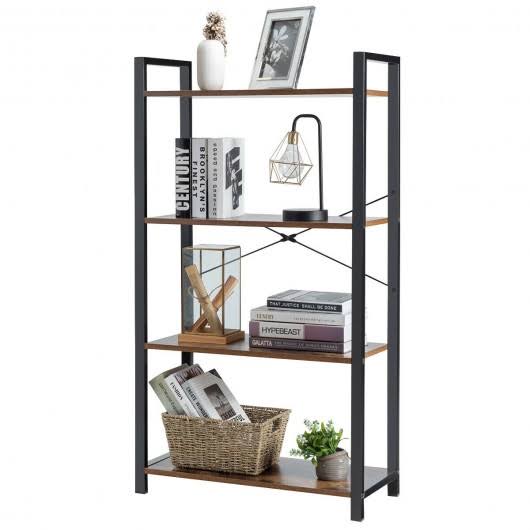 4-Tier Rustic Brown Bookshelf Storage Rack K497