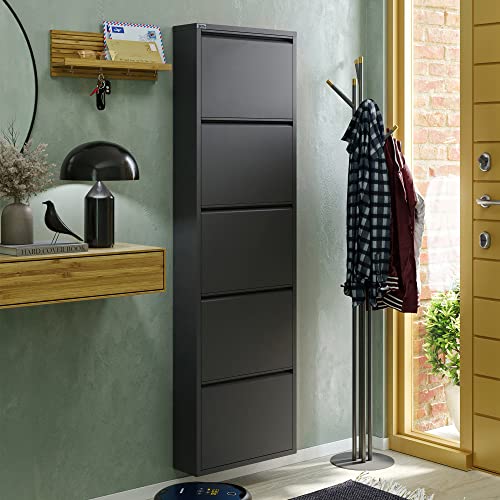 5 Tier Metal Shoe Cabinet with Cover, Anthracite W5860