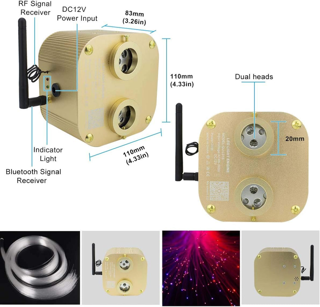 Bluetooth Fiber Optic Ceiling Lighting Kits 1100pcs 13.1ft Dual Port RGBW Sound Remote Control M818
