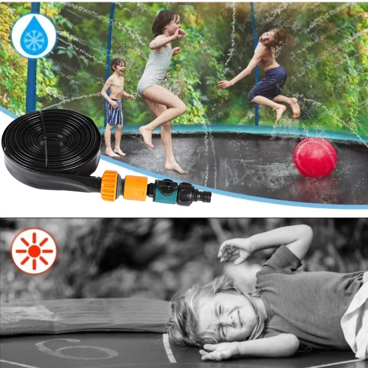 12FT Trampoline with Basketball Hoop, Enclosure Net, Sprinkler, Light, Socks, Ladder X43613