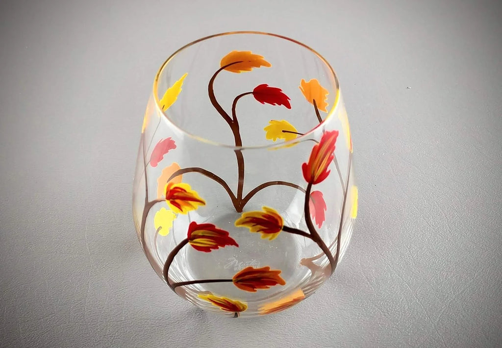 Stemless Hand Painted Wine Glass 18 Ounce N197