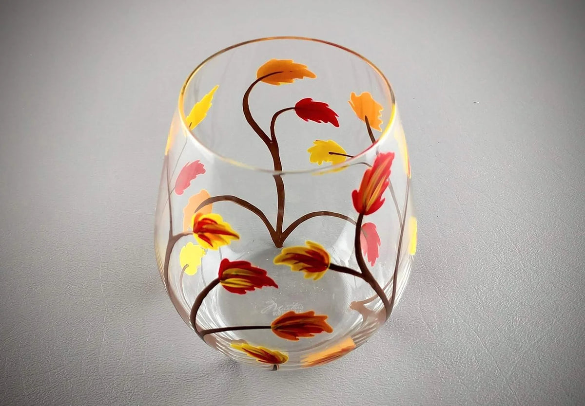 Stemless Hand Painted Wine Glass 18 Ounce N197