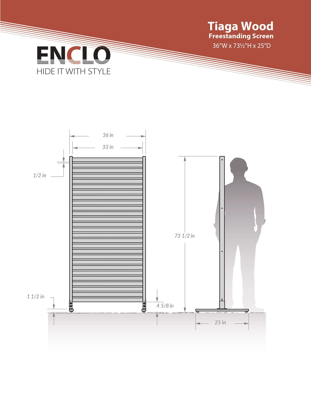 6 ft H x 3 ft W Slatted Wood Privacy Screen Kit (1 Panel) V7050