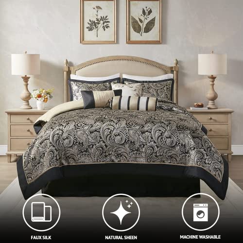 Black 7 Piece Cal King Faux Silk Down Alternative Comforter Set D176