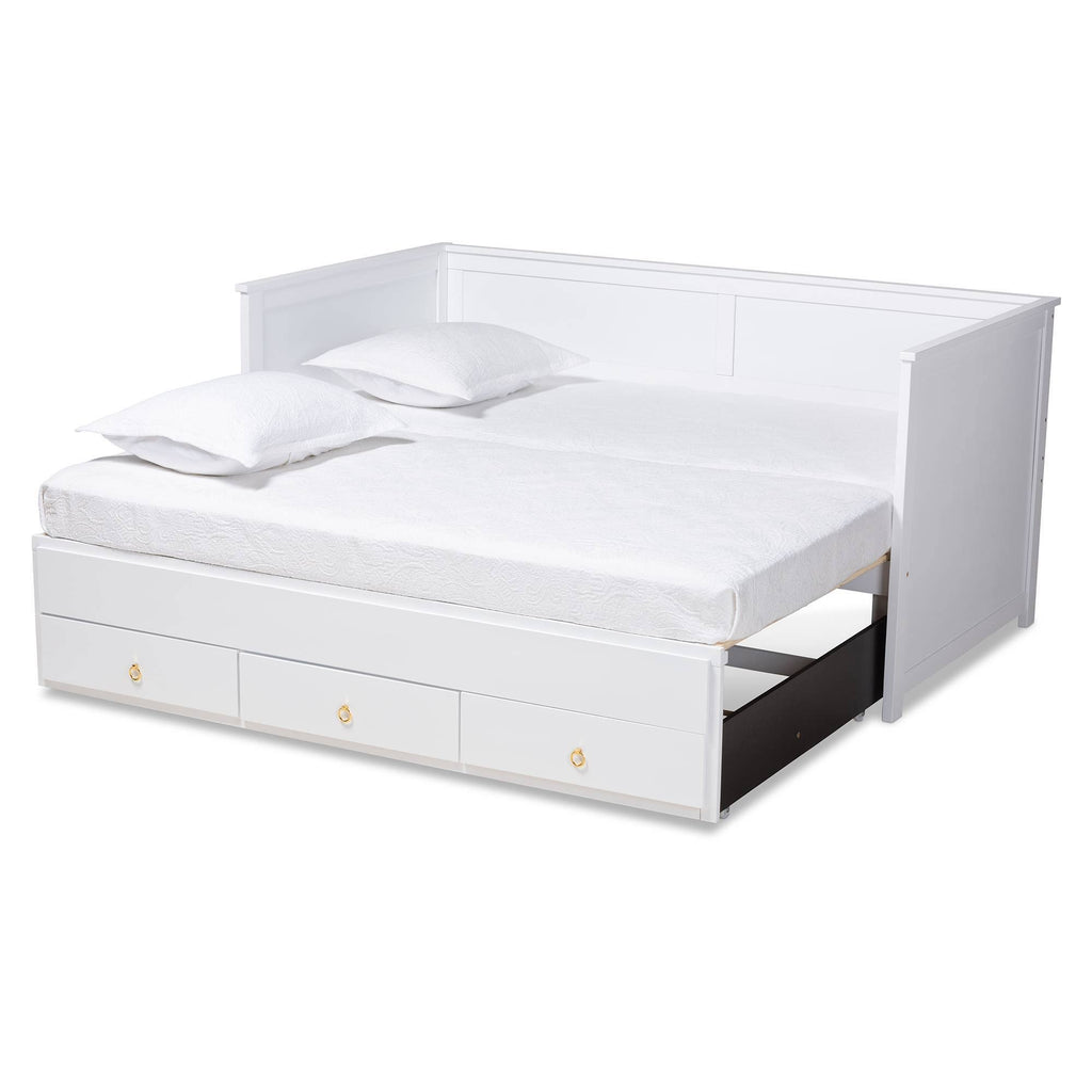 White Finished Wood Expandable Twin Size to King Size Daybed with Storage Drawers T458