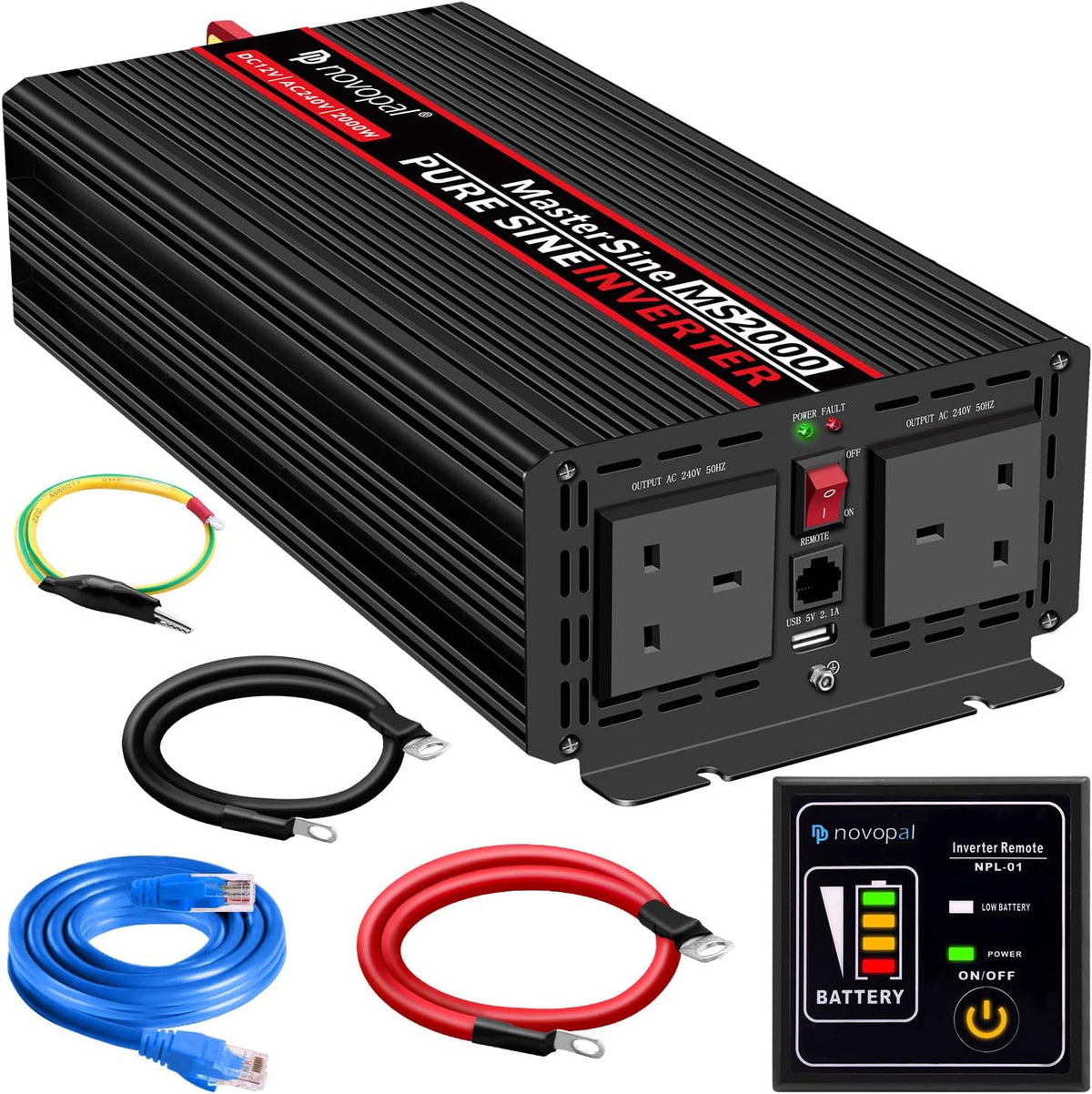 2000 Watt 12V DC to 110V AC Power Inverter with 4 AC Outlets C470838