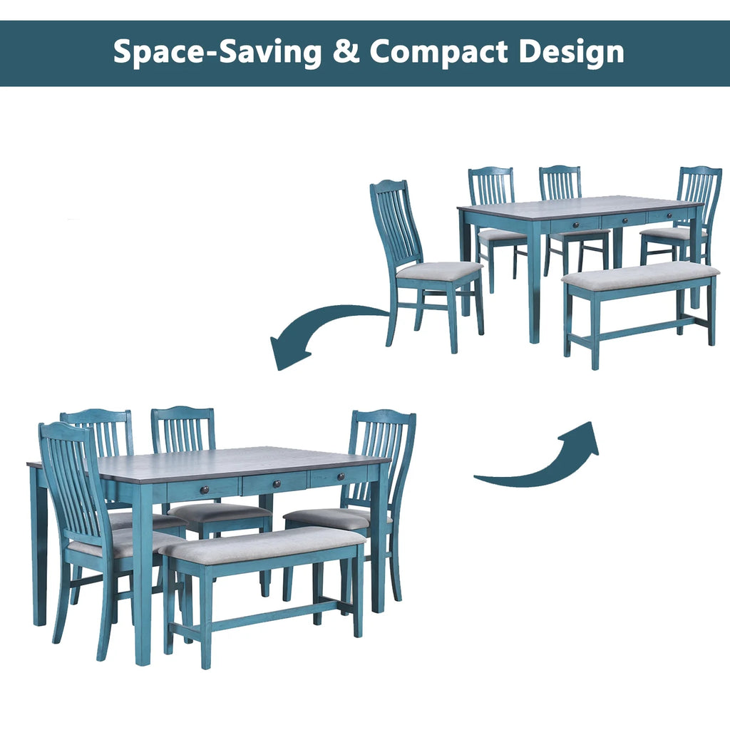 6 Piece Wood Dining Table Set with 4 Upholstered Chairs and Bench Y365404