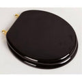 Dark Brown Oak Wood Toilet Seat with Polished Brass Hinges K456