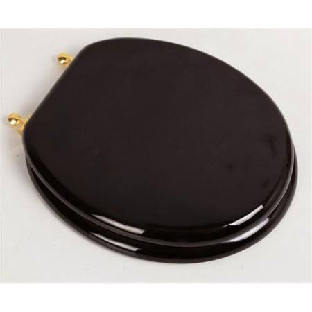 Dark Brown Oak Wood Toilet Seat with Polished Brass Hinges K456