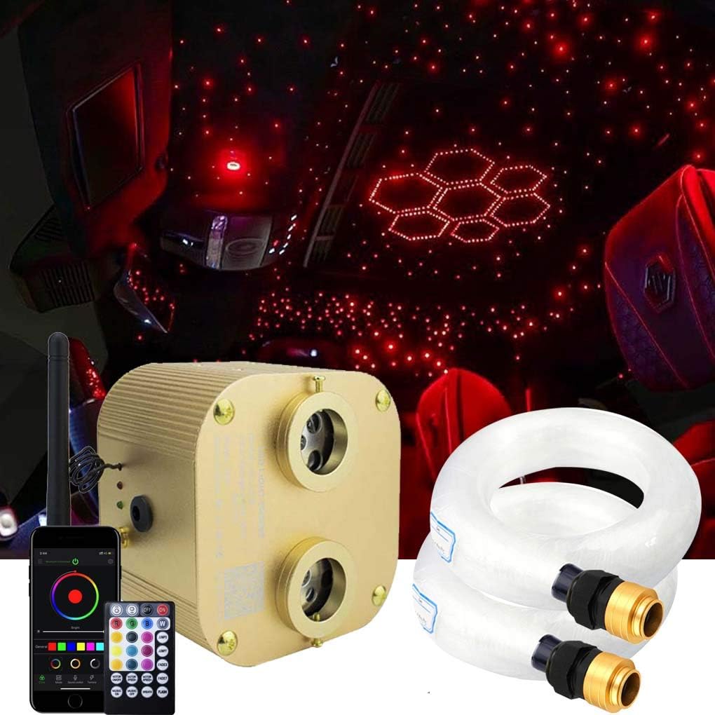 Bluetooth Fiber Optic Ceiling Lighting Kits 1100pcs 13.1ft Dual Port RGBW Sound Remote Control M818