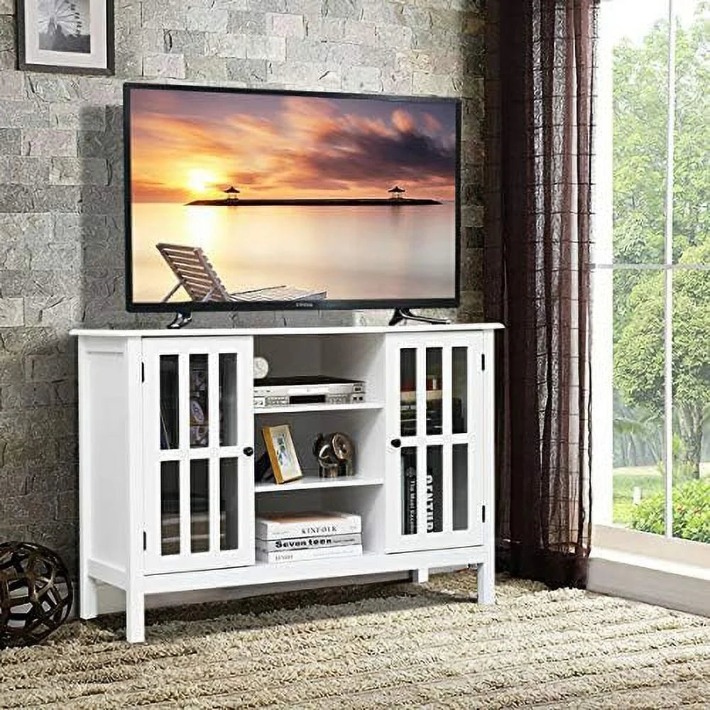 White Modern TV Stand up to 50 Inch with 2 Cabinets and 3 Open Shelves R224905