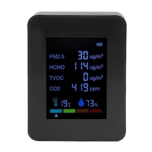 6 in 1 CO2 Meter Humidity Temperature PM2.5 TVOC HCHO Detector Black U247593