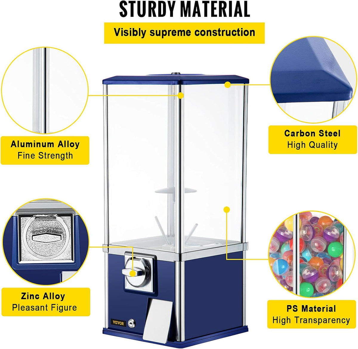 25.2 Height Blue Candy Gumball Vending Machine H5348
