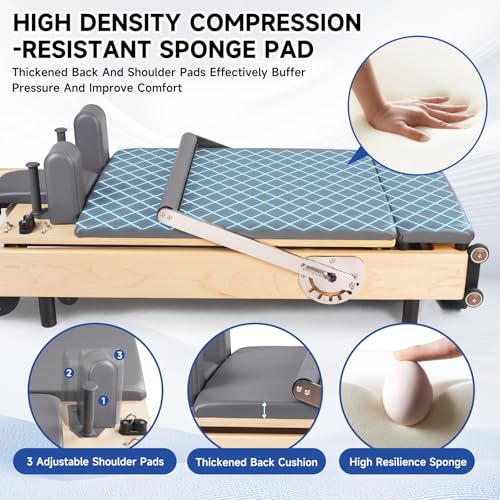 Foldable Wood Pilates Reformer with Sitting Box, Jump Board and Anti-Slip Mat Z5810