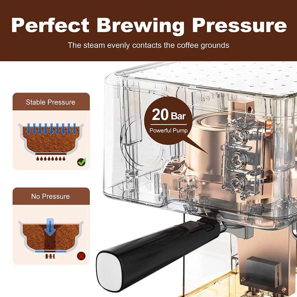Black 20 Bar Espresso Coffee Machine with Milk Frother Steam Wand, 1.5L Water Tank R754841