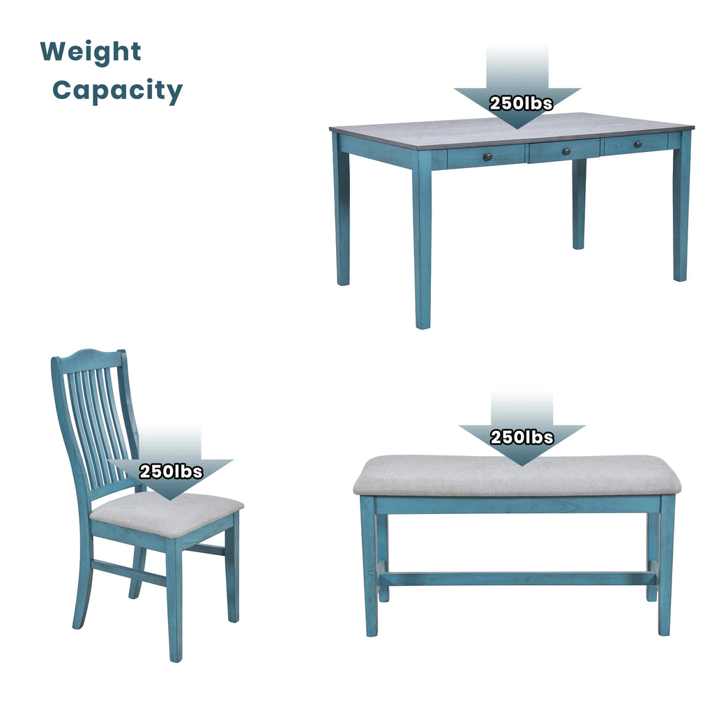 6 Piece Wood Dining Table Set with 4 Upholstered Chairs and Bench Y365404