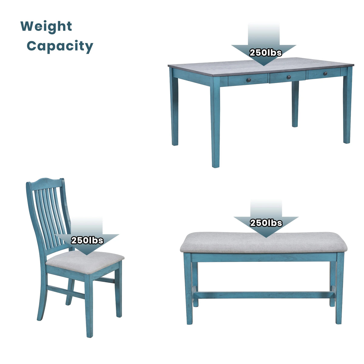 6 Piece Wood Dining Table Set with 4 Upholstered Chairs and Bench Y365404