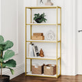 Gold/White 5-Shelf Bookcase with Metal Frame and Wood Shelves N337606