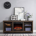 Espresso TV Stand with Wood Glass Storage Cabinets T97029