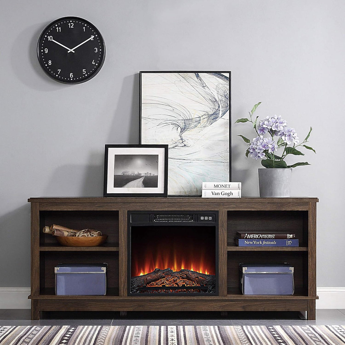 Espresso TV Stand with Wood Glass Storage Cabinets T97029