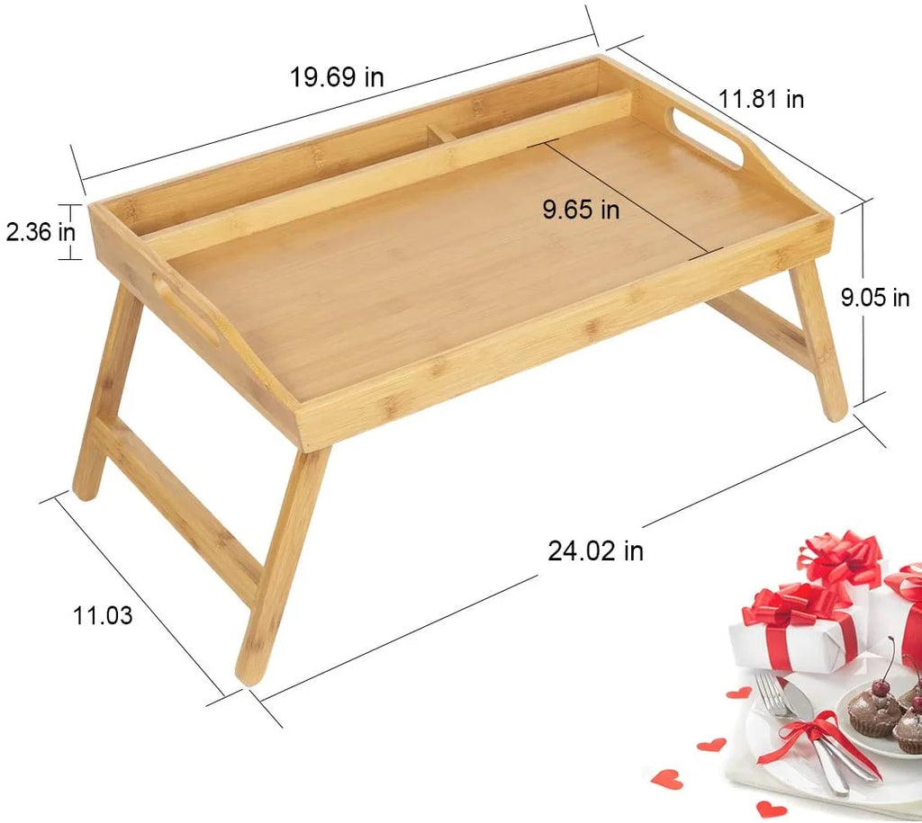 Bamboo Bed Tray Table with Handles Folding Legs P577786