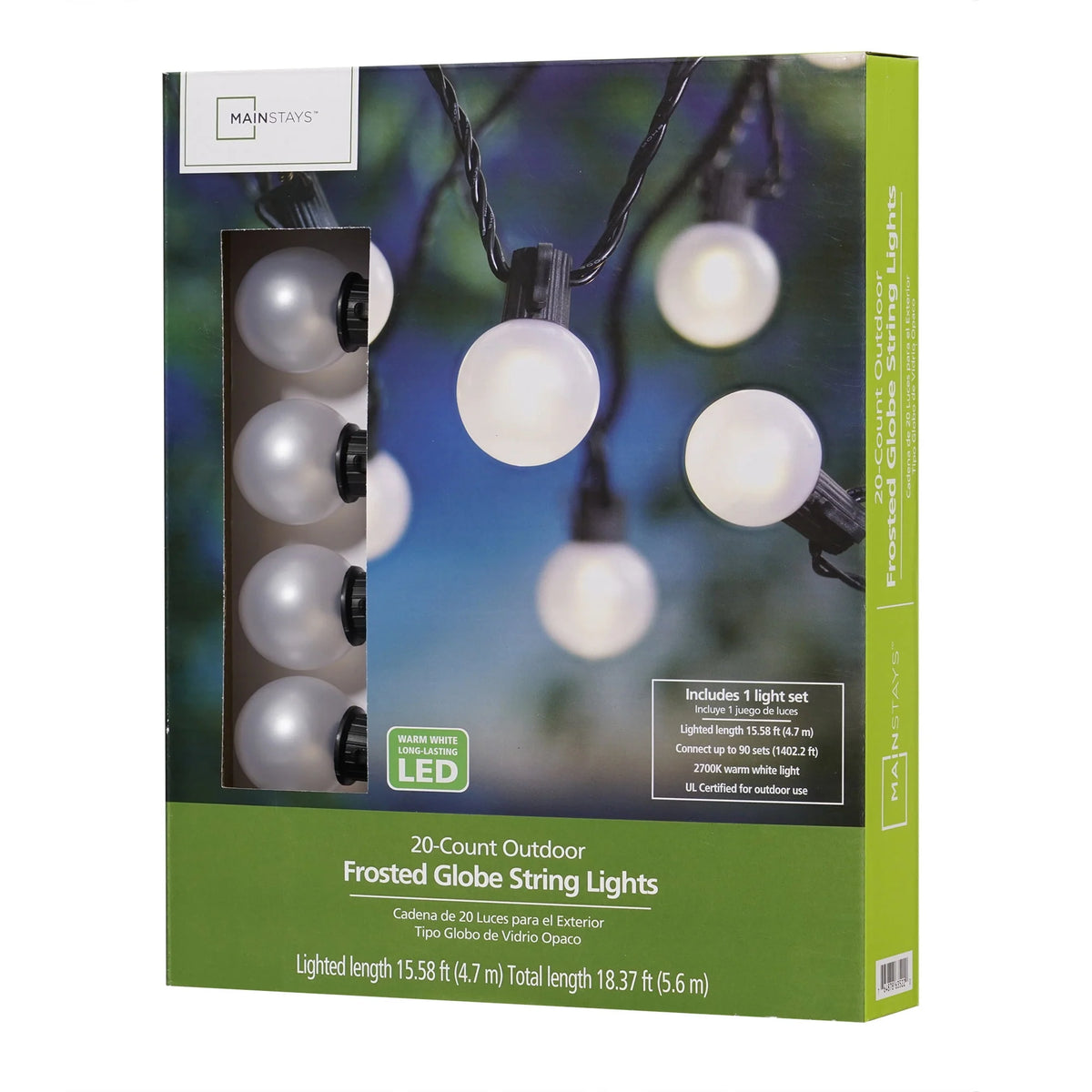 20-Count LED Frosted Globe Outdoor String Lights W266