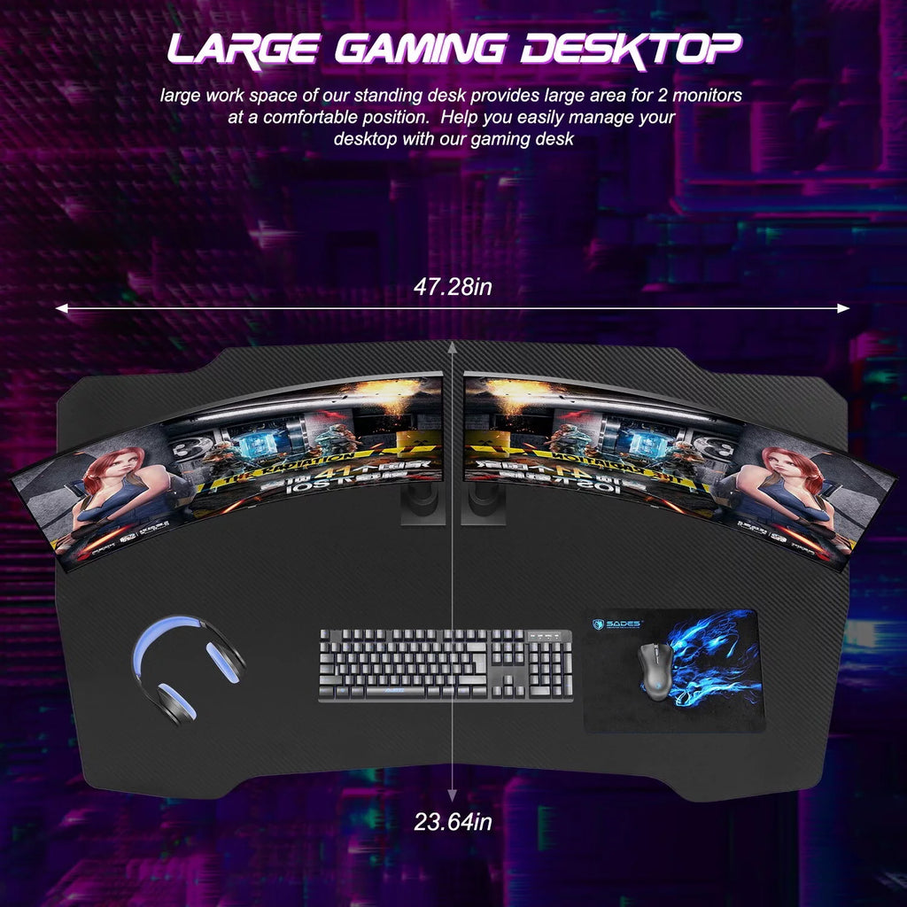 48 inch Z Shaped Gaming Desk with Headphone Hook U7620
