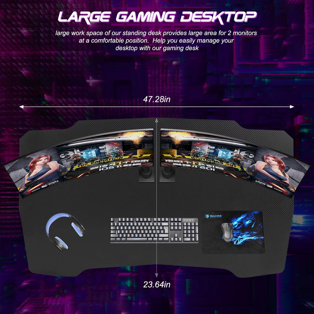 48 inch Z Shaped Gaming Desk with Headphone Hook U7620