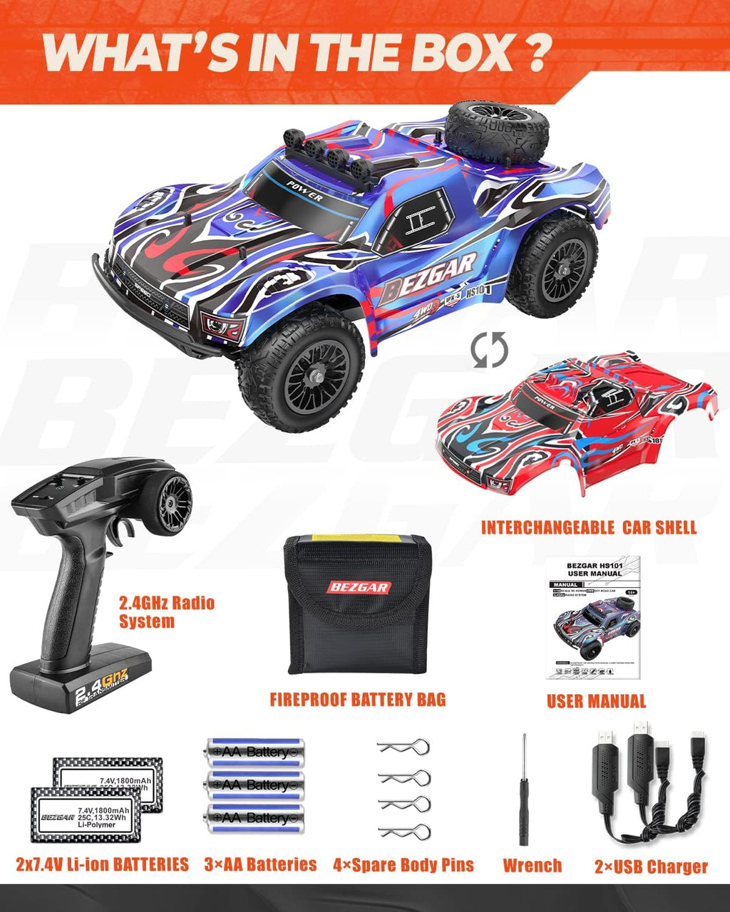 Remote Control Truck 4WD Electric Toy Off Road RC Monster Vehicle Car Crawler with 2 Rechargeable Batteries M568