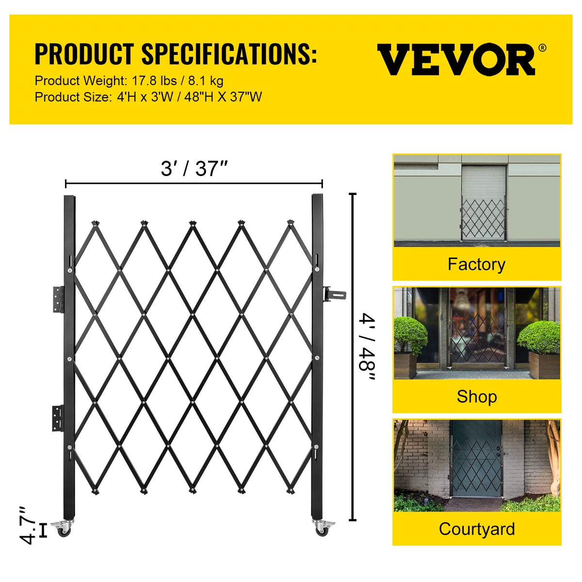 Folding Steel Security Gate with Padlock V5892