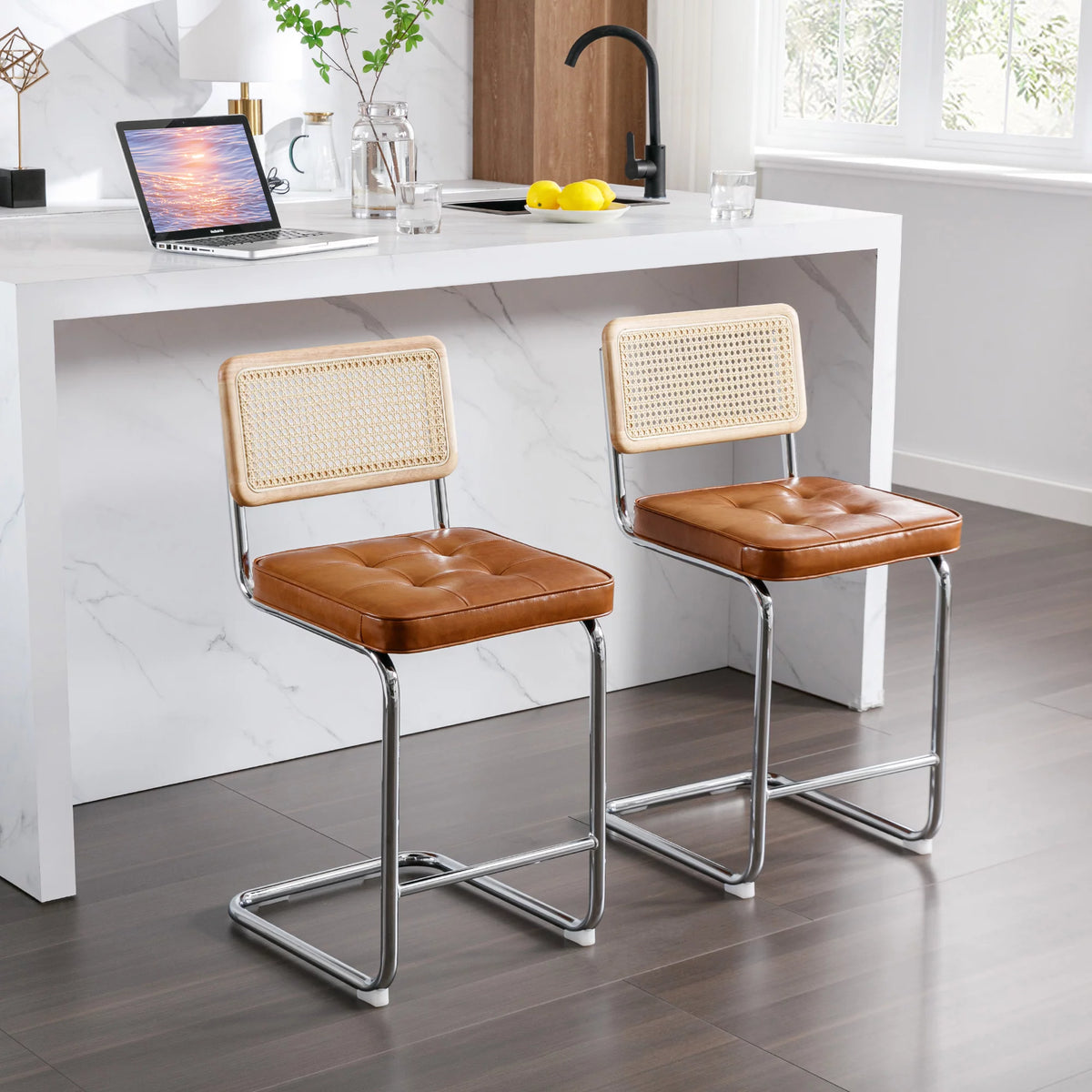 23.6 Inch Rattan Upholstered Bar Stools Set of 2 K424143