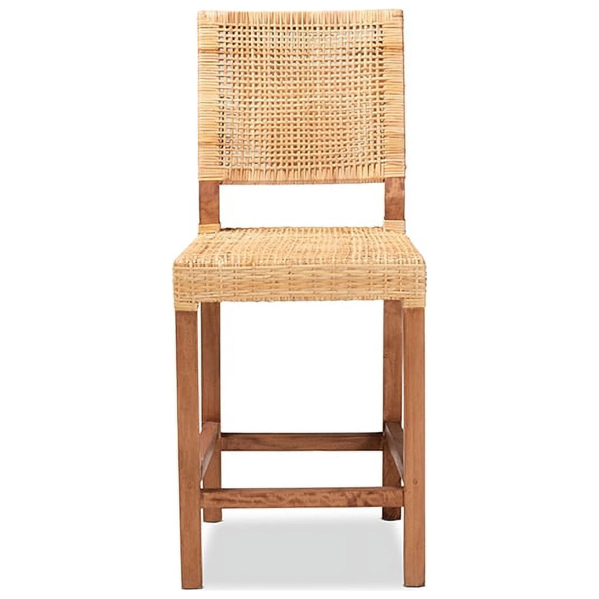Natural Brown Rattan and Walnut Brown Wood Counter Stool S47724