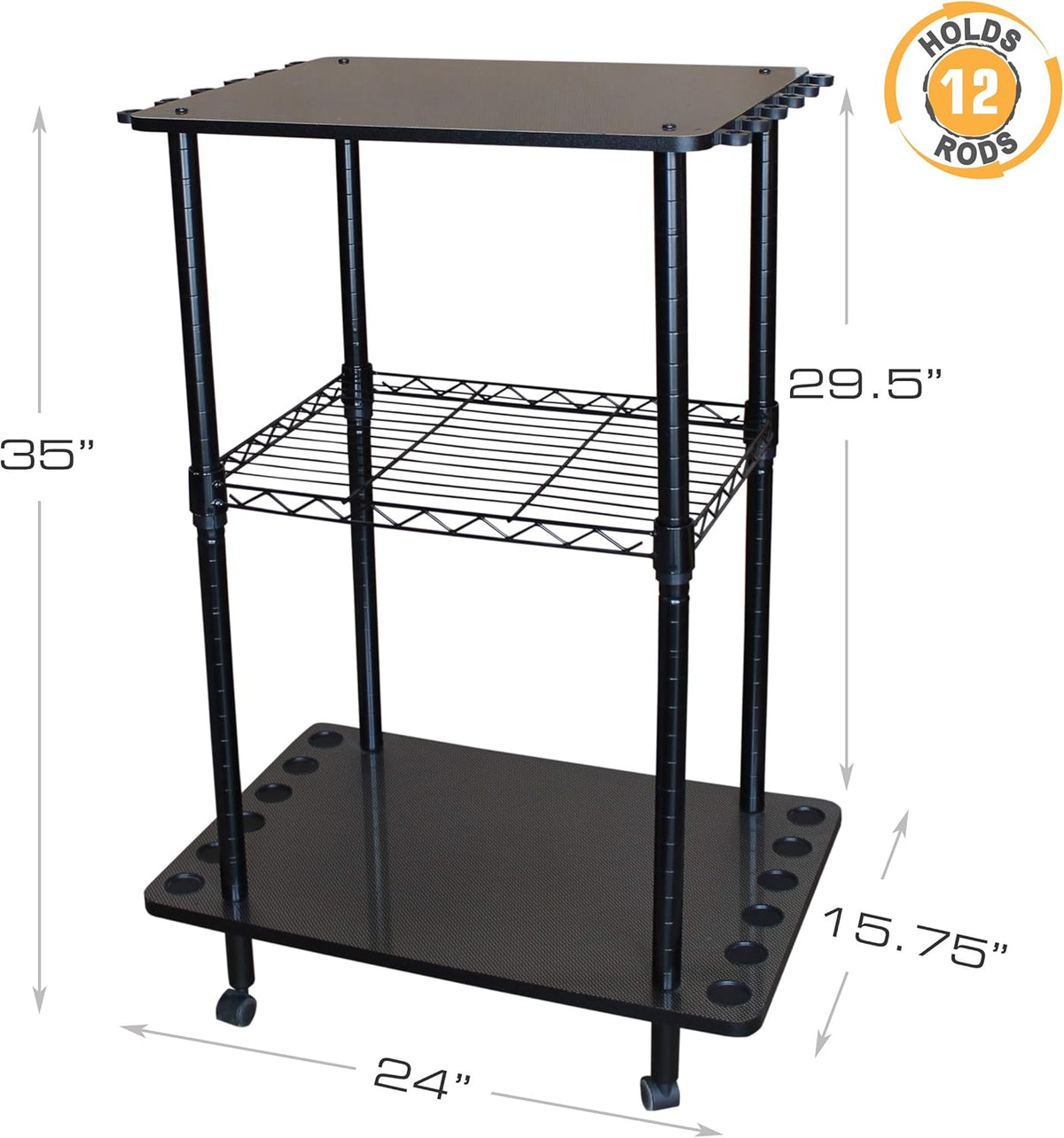 12 Fishing Rod Tackle Cart Black G8378