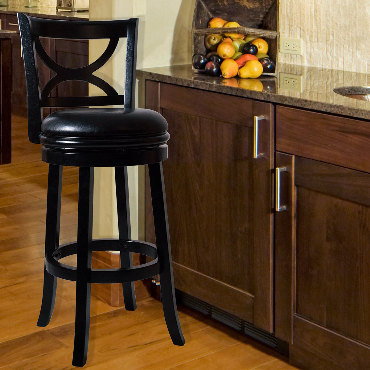 Black Faux Leather Swivel Wood Bar Stool J221