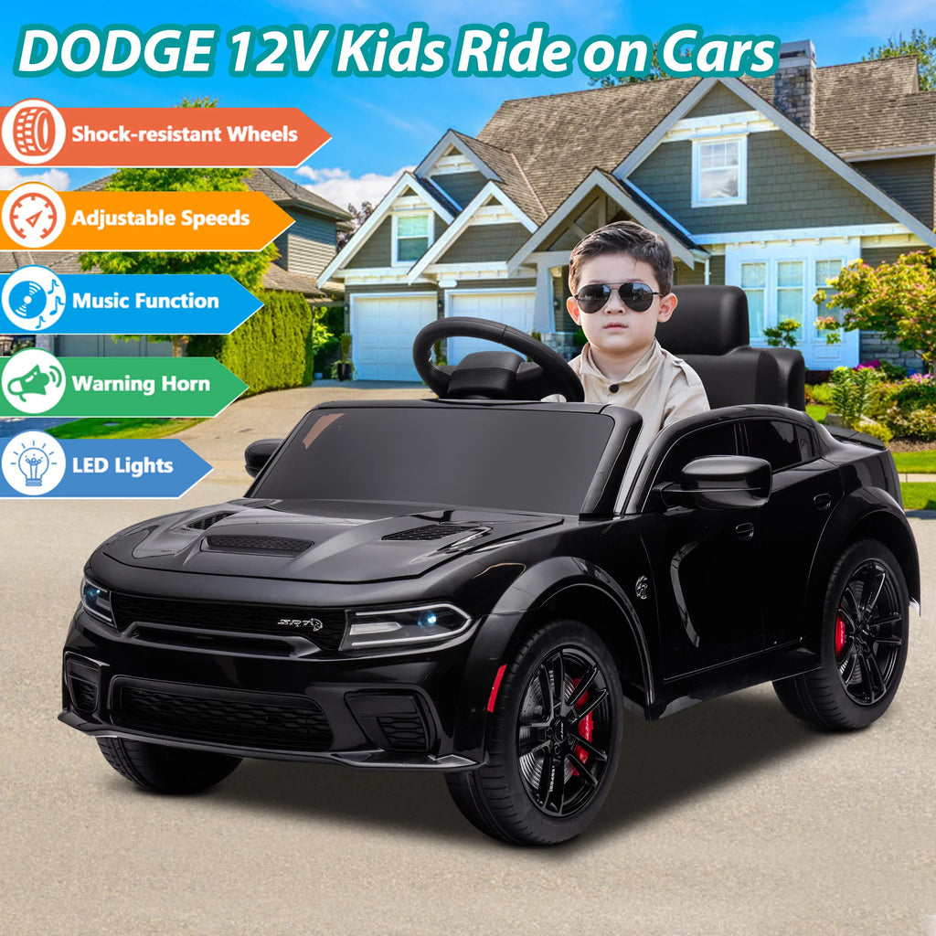 12V Black Dodge Charger Ride On Car with Remote Control J5100