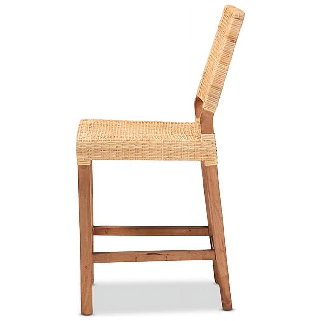 Natural Brown Rattan and Walnut Brown Wood Counter Stool S47724