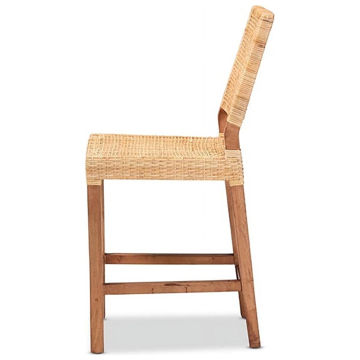 Natural Brown Rattan and Walnut Brown Wood Counter Stool S47724