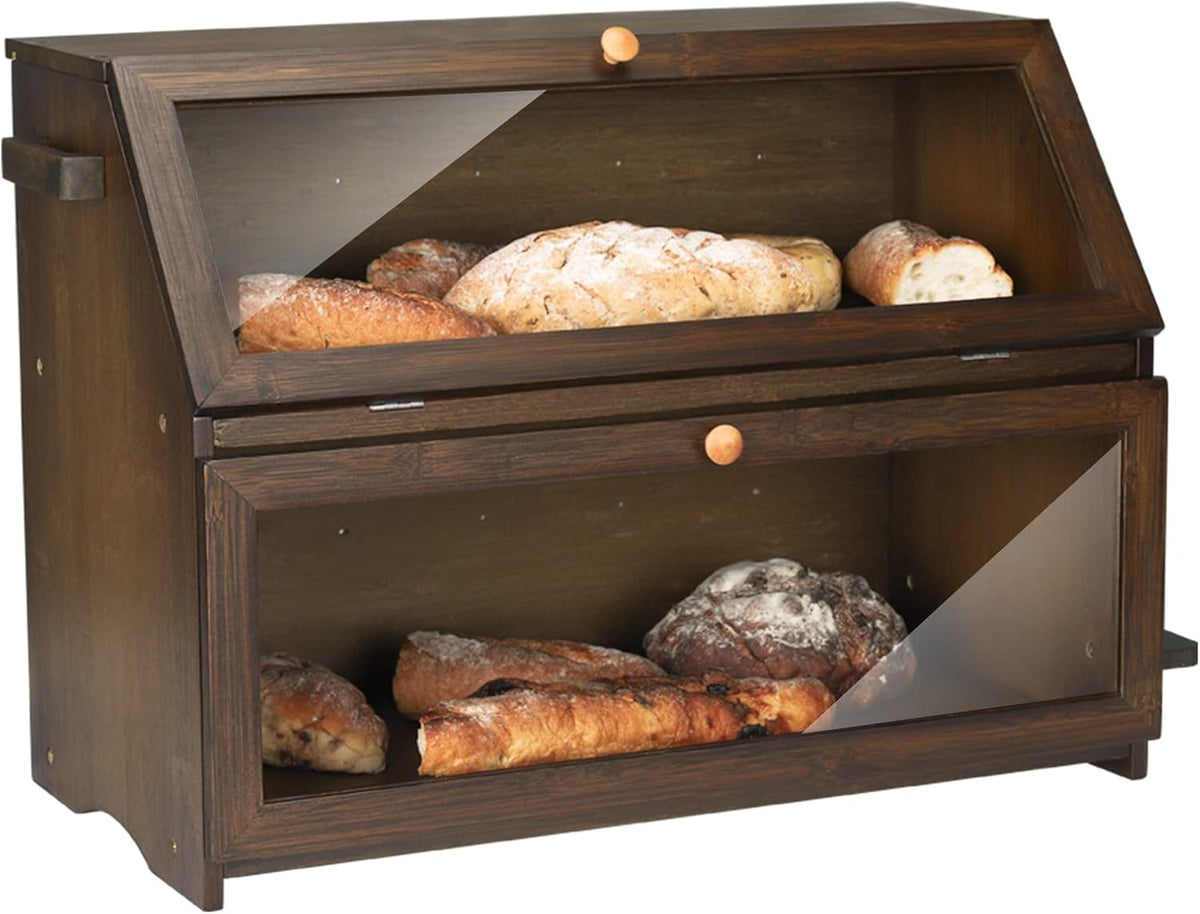 Double Extra Large Wooden Bread Box with Cutting Board S7173