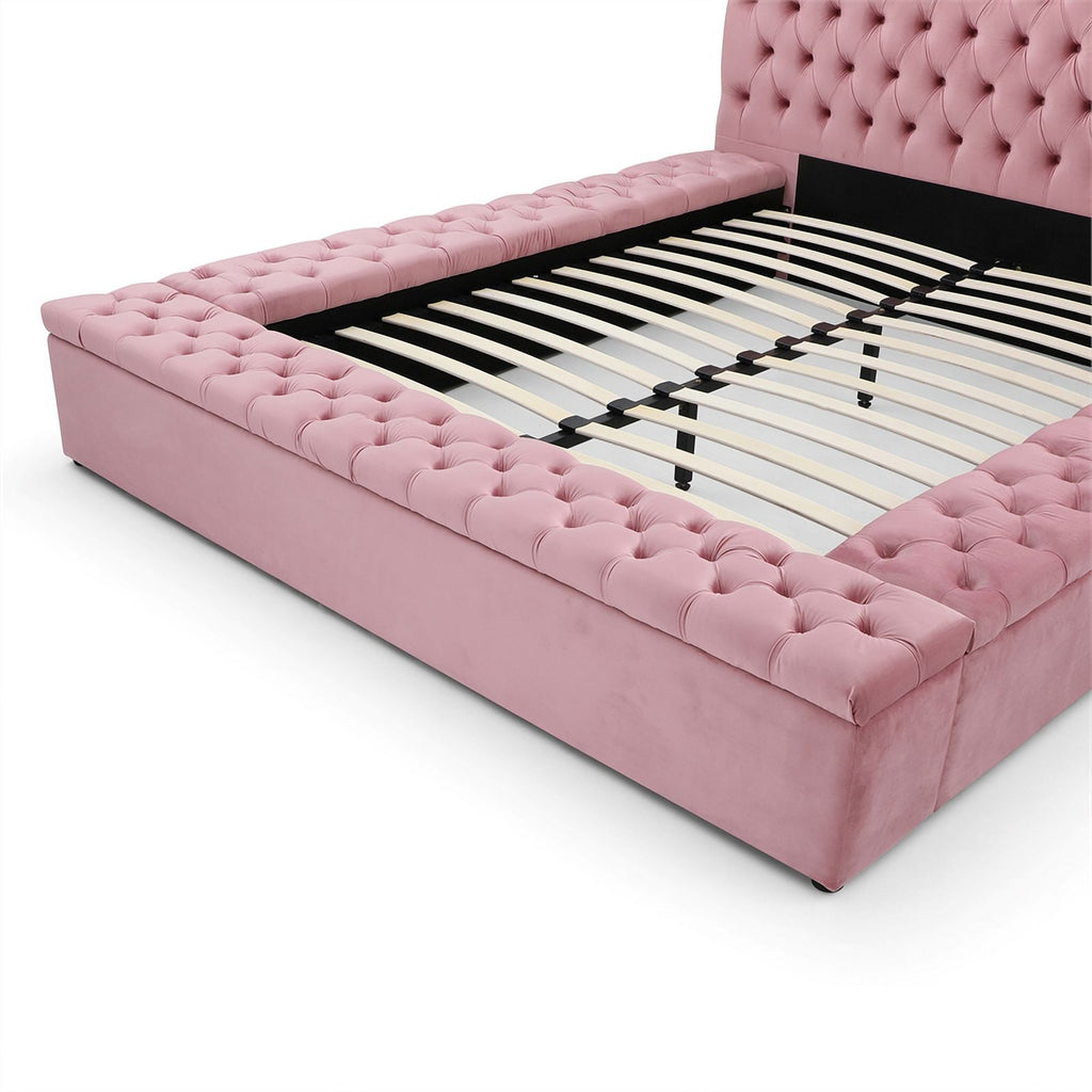 Pink Velvet Upholstered Platform Queen Bed H70561