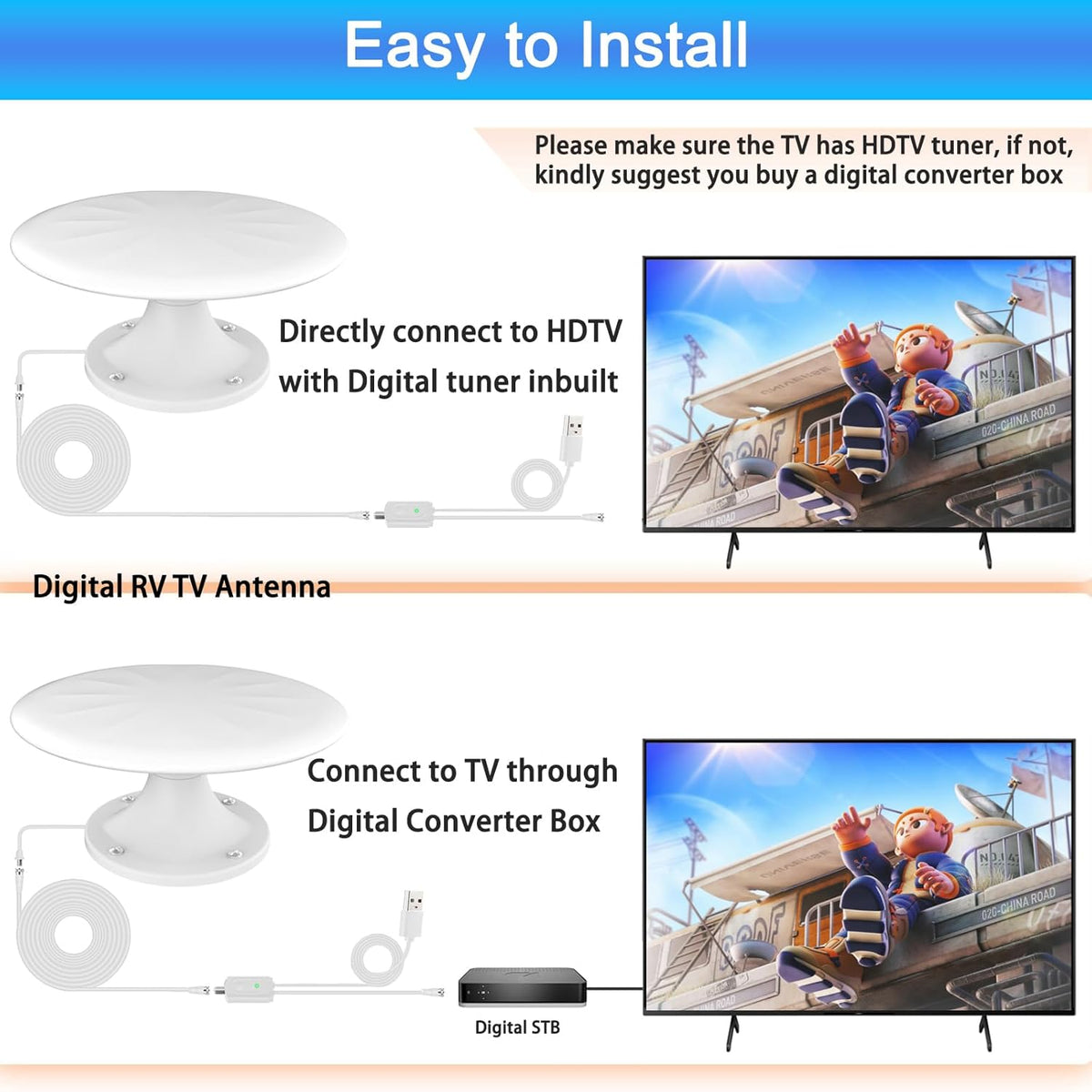 White 720° Omni Directional Digital HD TV Antenna with 35ft Cable Y47376