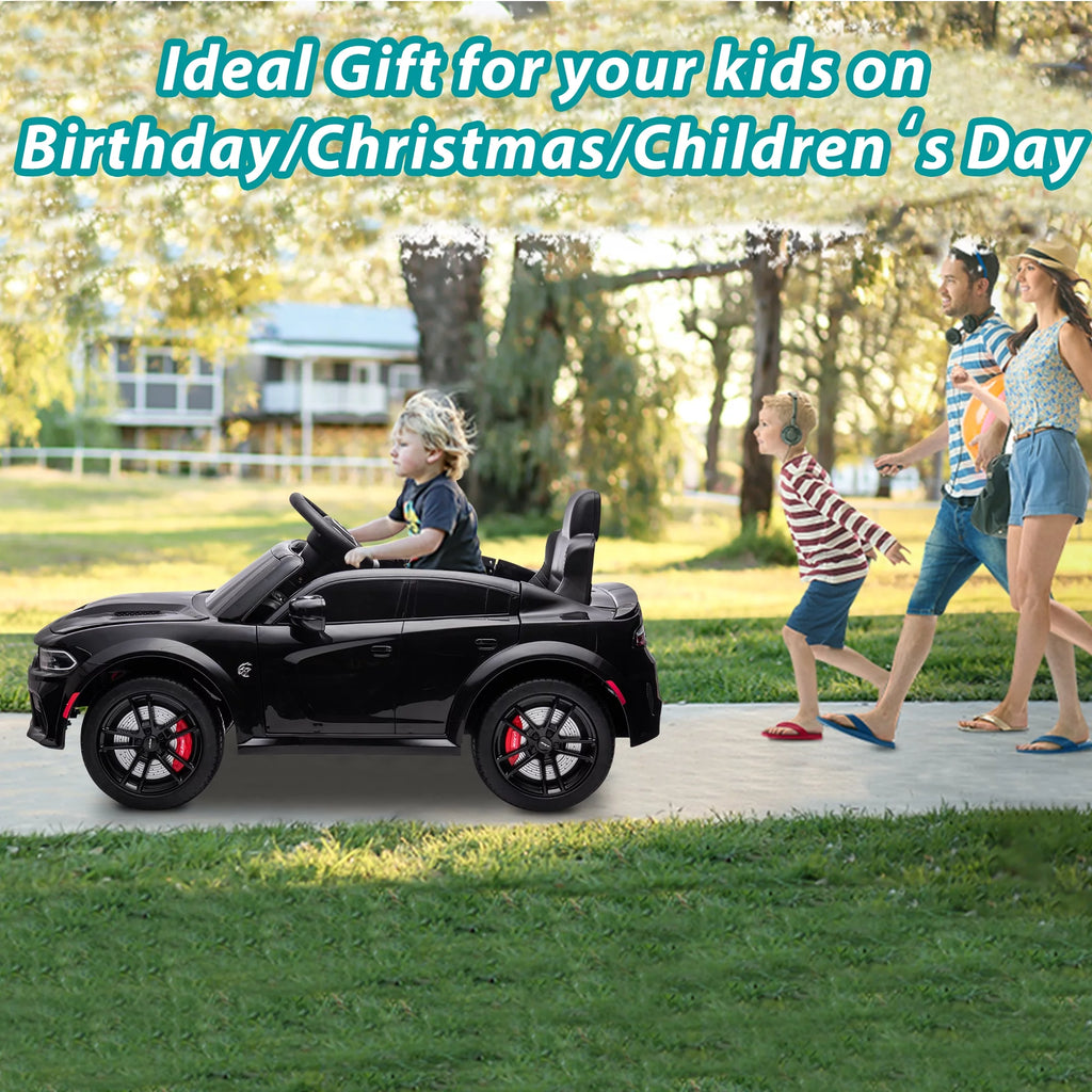12V Black Dodge Charger Ride On Car with Remote Control J5100