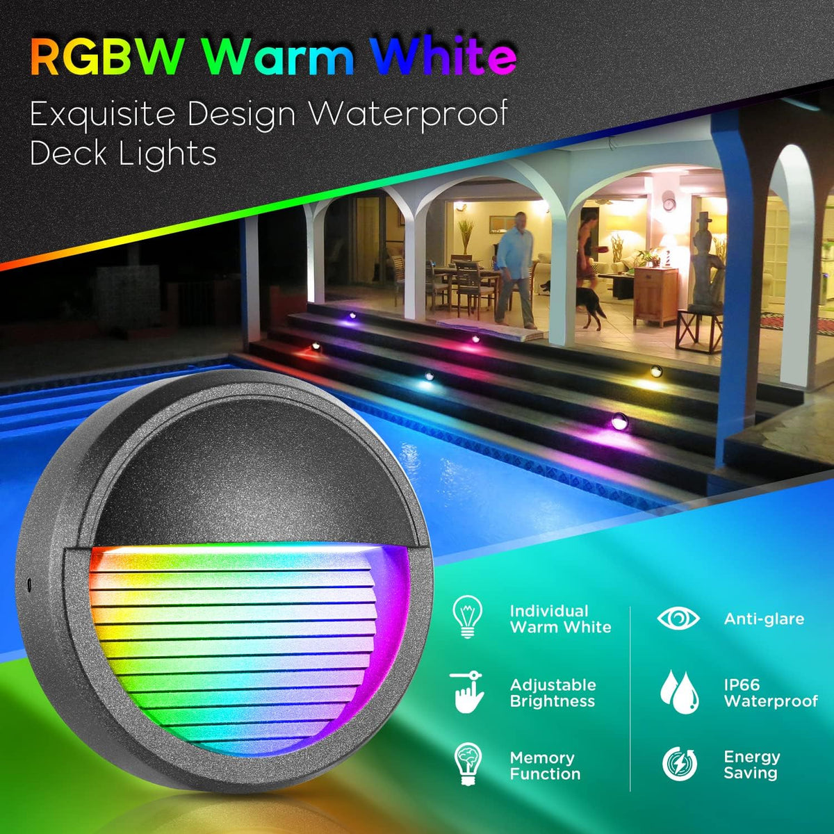 6Pack Warm White RGBW LED Deck Lights W100917