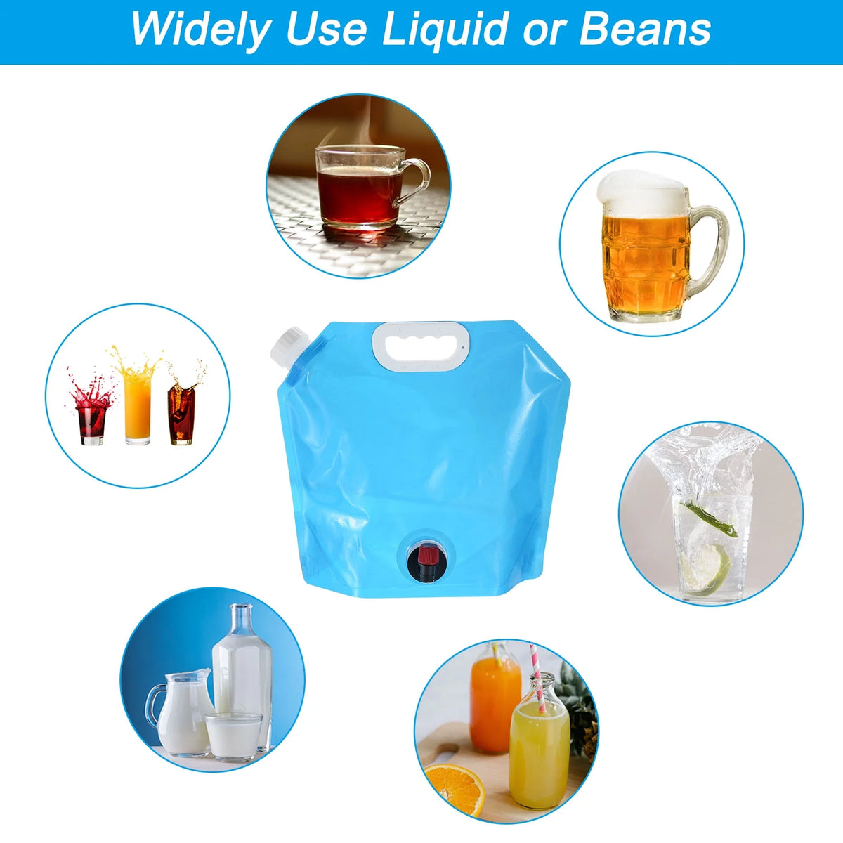 5L Collapsible Water Container Bag with Spigot, 3 Pack Blue W4907